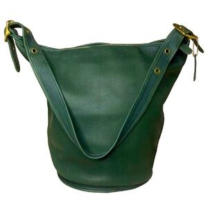 VINTAGE COACH Dark Green Leather Duffle Sac XL Crossbody Bucket Bag USA 9085 COA